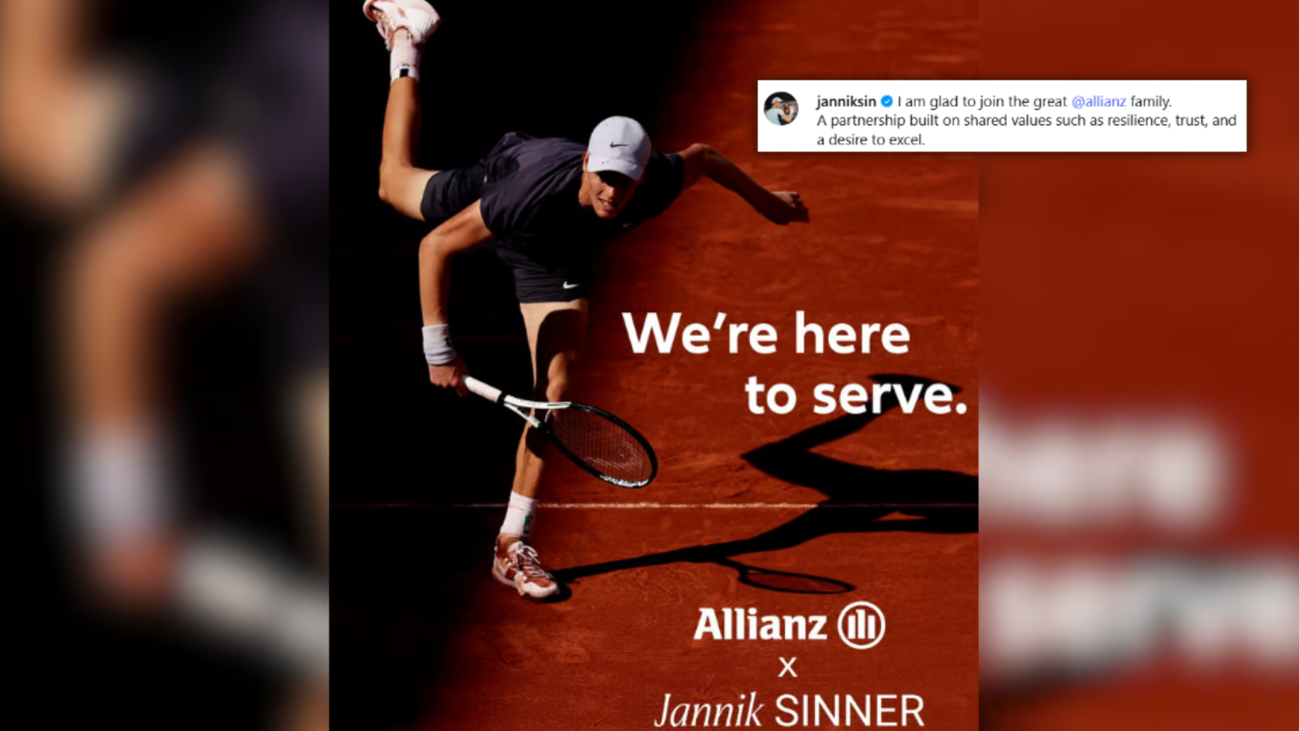 Tennis star Jannik Sinner posing with the Allianz logo during the global brand ambassador announcement.