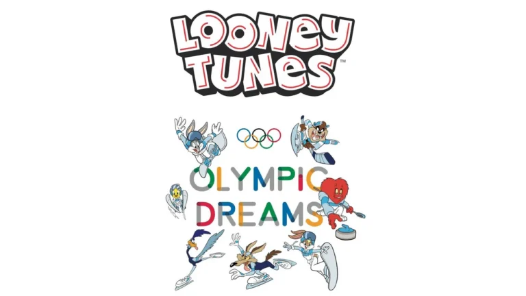 Bugs Bunny and Looney Tunes characters with Milano Cortina 2026 Winter Olympics branding and Warner Bros. Discovery logo.
