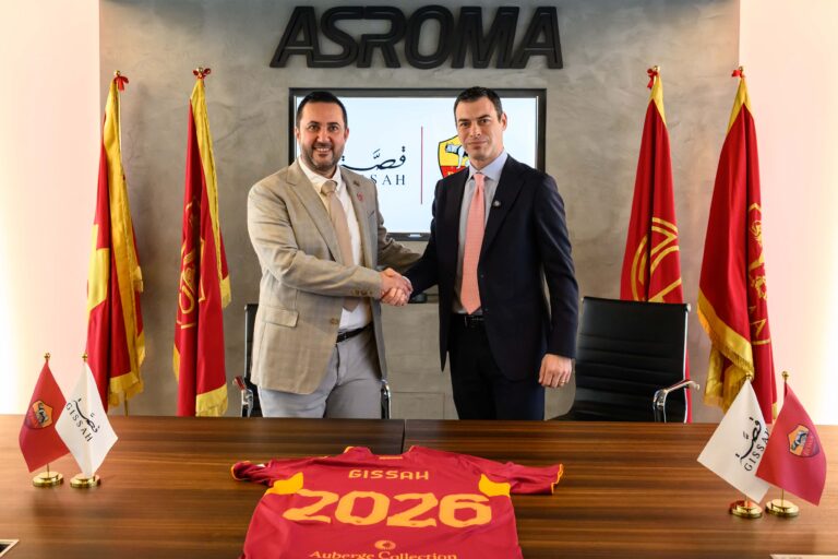 AS Roma and Gissah logo partnership announcement; luxury Saudi fragrance brand becomes official partner.