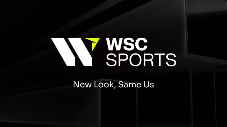 WSC Sports AI video platform interface showing automated highlights with Partnerbrite sponsorship overlays.
