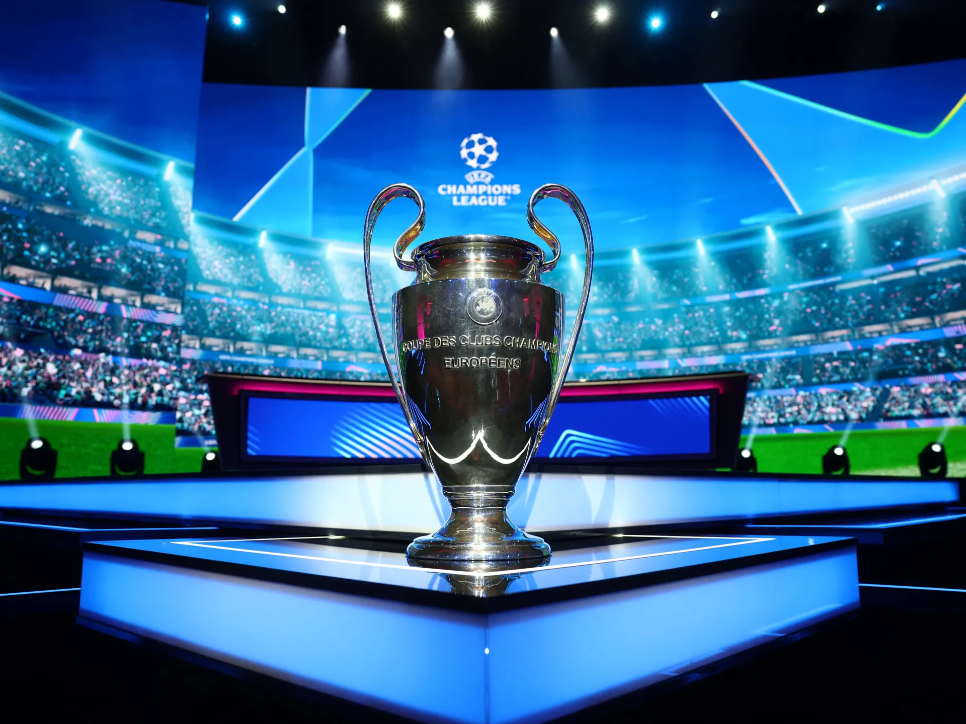 Graphic showing the UEFA Champions League logo with a digital shield and the text 'Dynamic Blocking Enabled'.