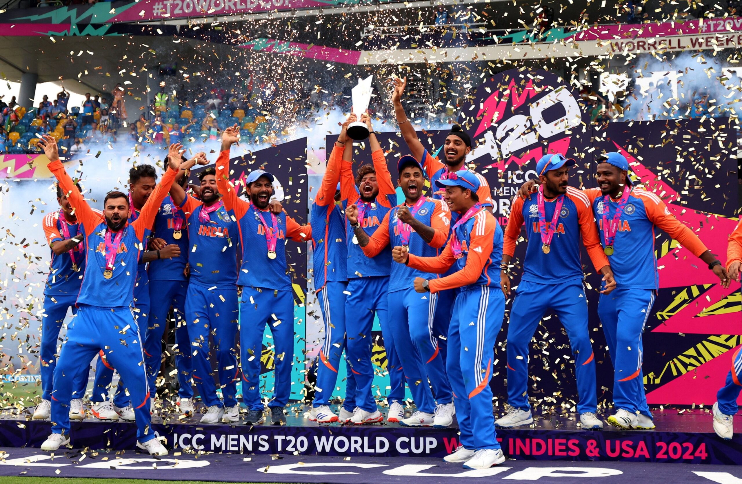 Google Gemini and ICC T20 World Cup logo integration on a smartphone display.