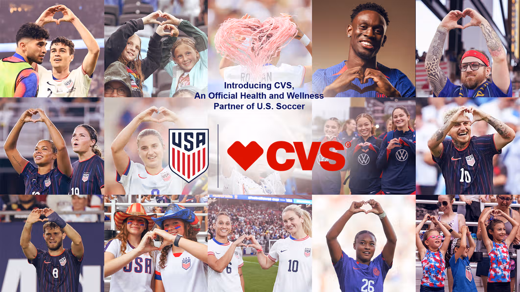 CVS Pharmacy branding and health partnership announcement for US Soccer and NWSL.