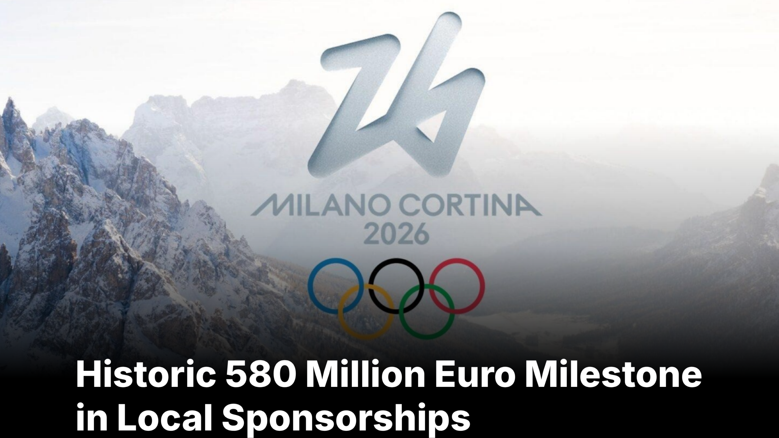 Infographic showing Milano Cortina 2026 budget breakdown and logos of premium partners like Eni and Intesa Sanpaolo