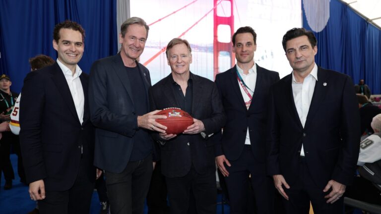 NFL Commissioner Roger Goodell and Axel Springer executives at the partnership launch during Super Bowl LX.