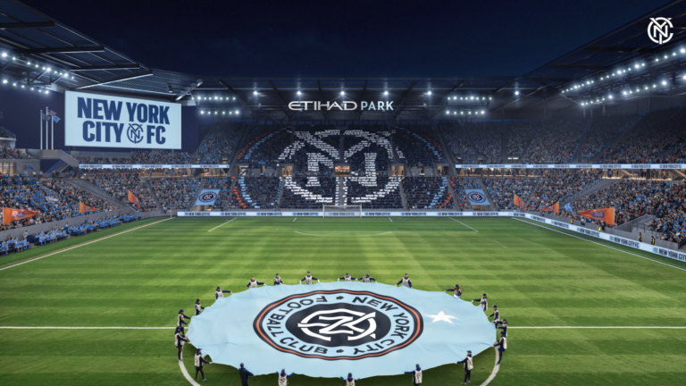 Architectural rendering of NYCFCâ€™s new Etihad Park stadium in Willets Point, Queens.