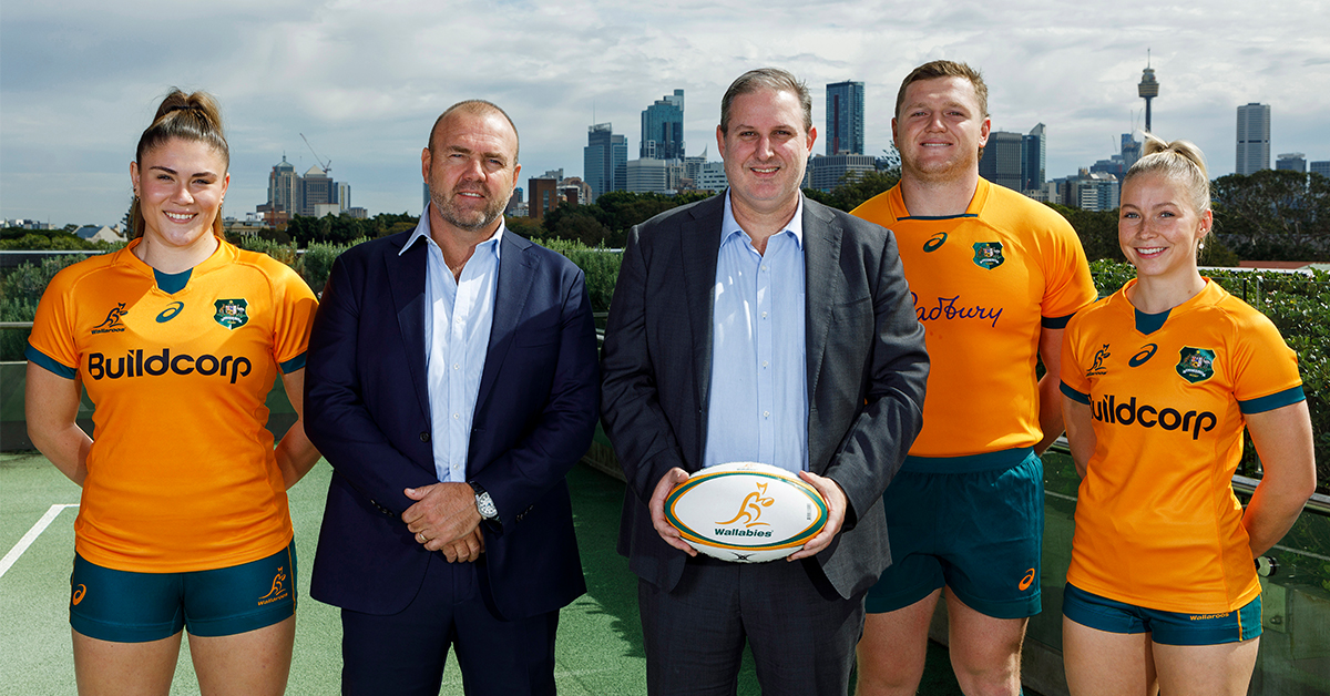 The Corpay Cross-Border logo alongside the Wallabies and Wallaroos team emblems.