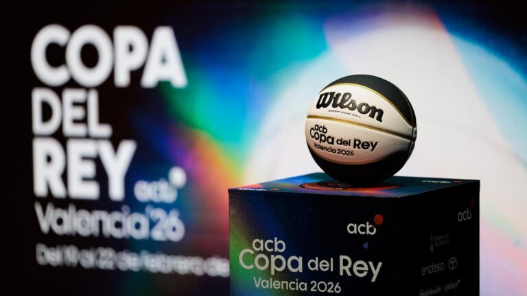 A panoramic view of the sold-out Roig Arena during the 2026 Copa del Rey final between Baskonia and Real Madrid.