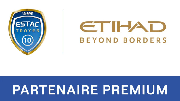 ESTAC Troyes CEO Edwin Pindi and Etihad Airways representatives during the partnership signing.