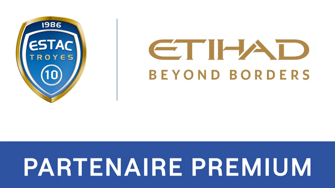 ESTAC Troyes CEO Edwin Pindi and Etihad Airways representatives during the partnership signing.