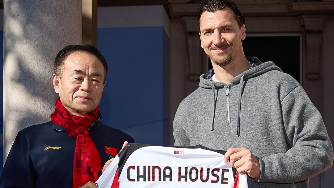 Zlatan IbrahimoviÄ‡ and Su Yiming posing at China House during the 2026 Winter Games.