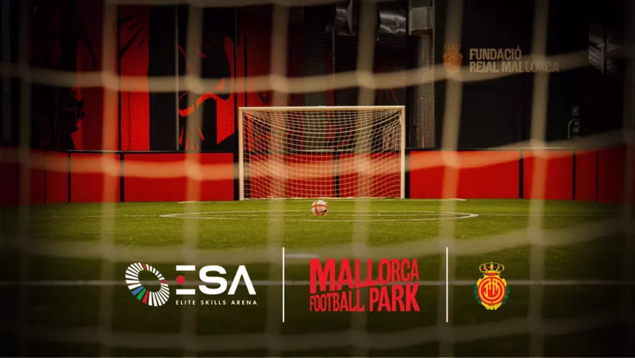 The new ESA Mallorca Football Park branding outside Estadi Mallorca Son Moix.