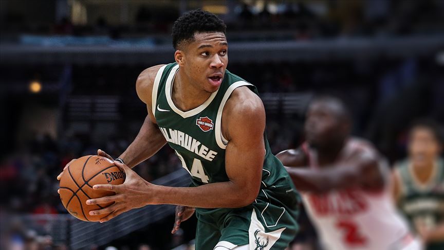 Giannis Antetokounmpo of the Milwaukee Bucks during a game, representing his new role as a Kalshi investor.