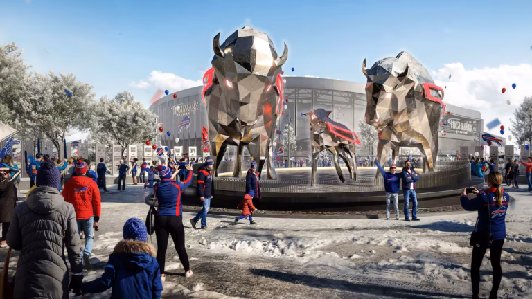 Buffalo Bills unveil futuristic bison statues