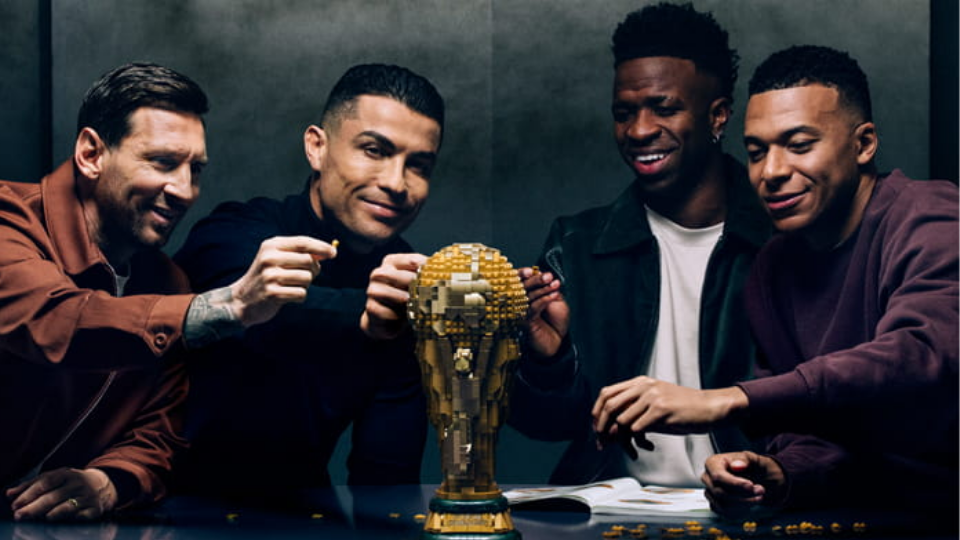 LEGO football sets with Messi Ronaldo Mbappe and Vinicius figures