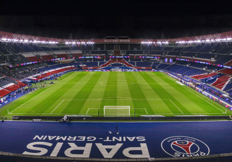 Aerial view of PSG's Parc des Princes stadium in Paris.